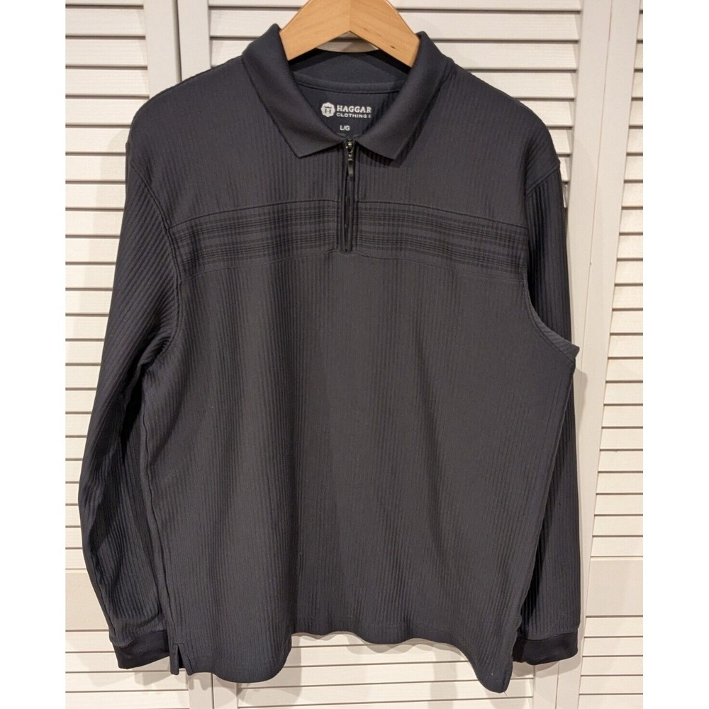 Haggar Golf 1/4 Zip Pullover Men's L Gray Long Sleeve Performance Lightweight